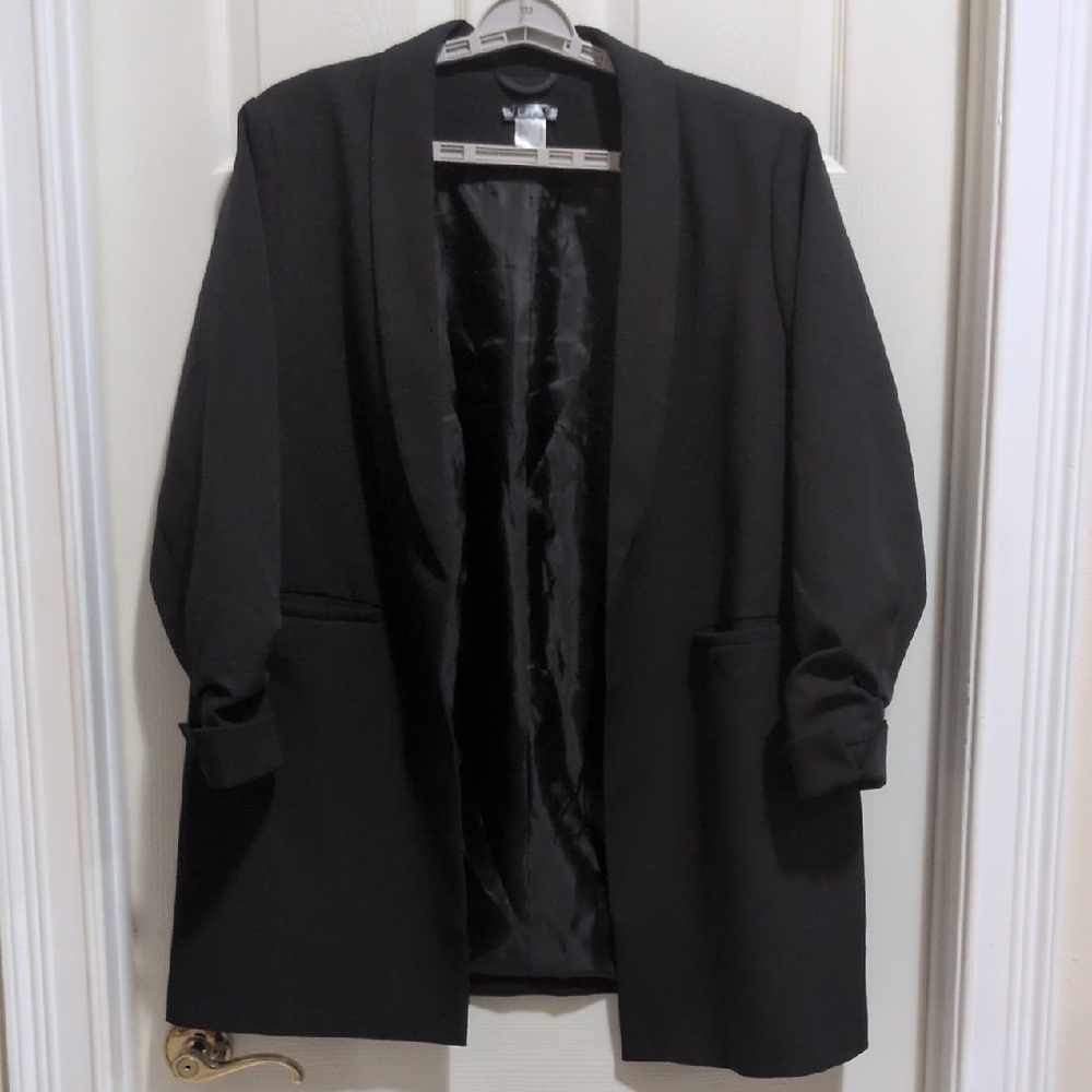 VENUS Women's Lined Black Boyfriend Blazer with 3/4 Ruched Sleeves Size 20